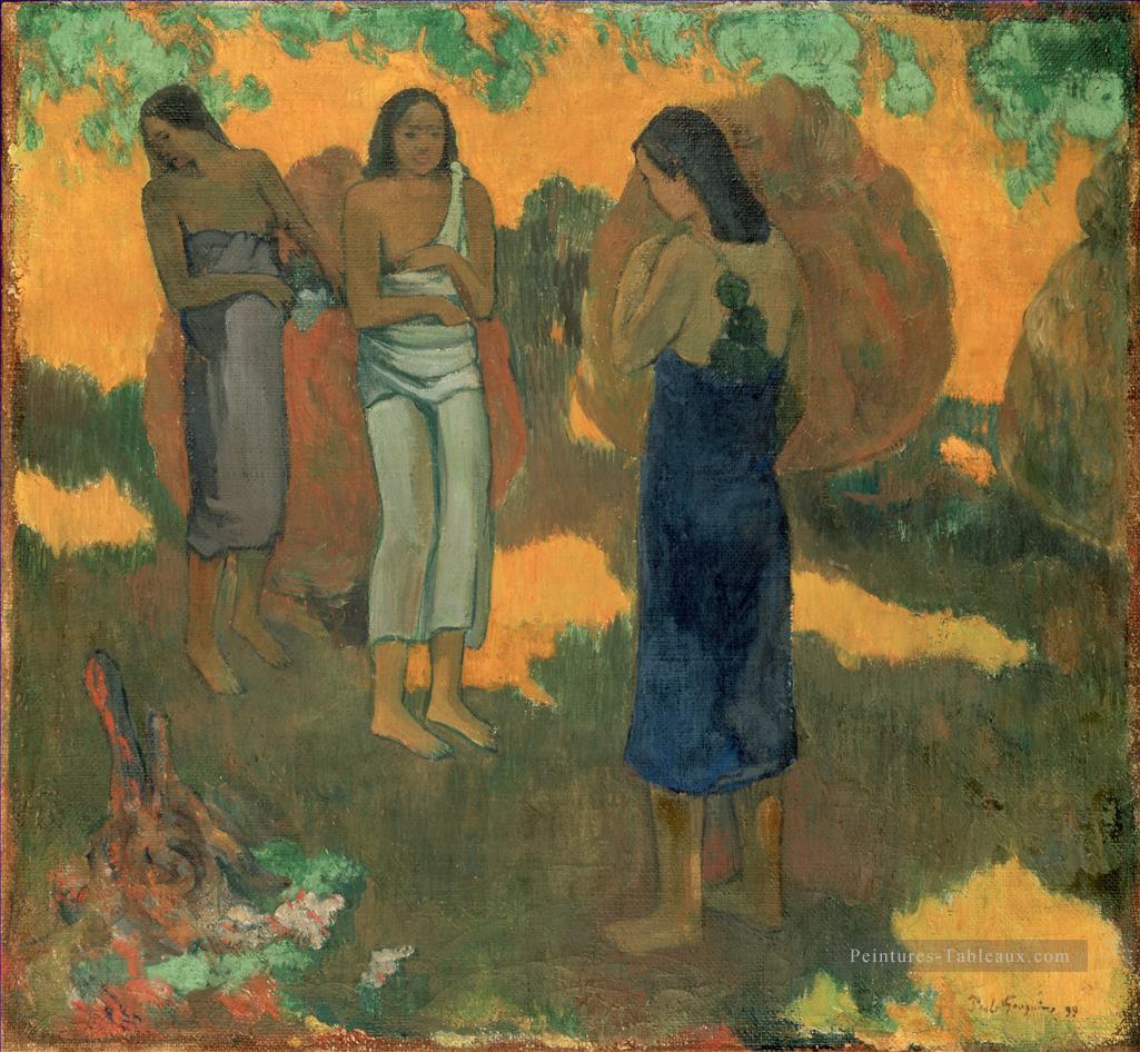 Trois femmes tahitiennes sur fond jaune postimpressionnisme Primitivisme Paul Gauguin Peintures à l'huile